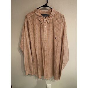Ralph Lauren Mens 4XLT Tall Long Sleeve Button Up Shirt Multicolor Plaid Orange